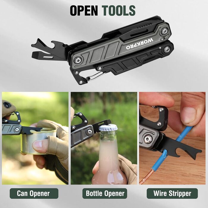 Багатофункціональні плоскогубці WORKPRO 11 в 1 складаний багатофункціональний інструмент з нержавіючої сталі з карабіном гострогуб