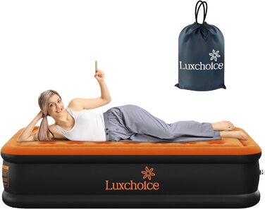 Надувний матрац для 1 особи Luxchoice 190x100x40 см преміум-класу з вбудованим електричним насосом для кемпінгу або домашнього використання Темно-помаранчевий