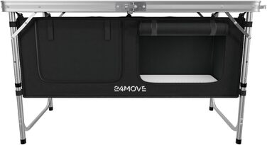 Складана кемпінгова кухня, алюмінієва шафа для кемпінгу з регульованою висотою, дорожня кухня з робочою поверхнею та відділеннями для зберігання, для кемпінгу на свіжому повітрі, включаючи сумку для перенесення 120x47x70, чорна, Praia, 24MOVE