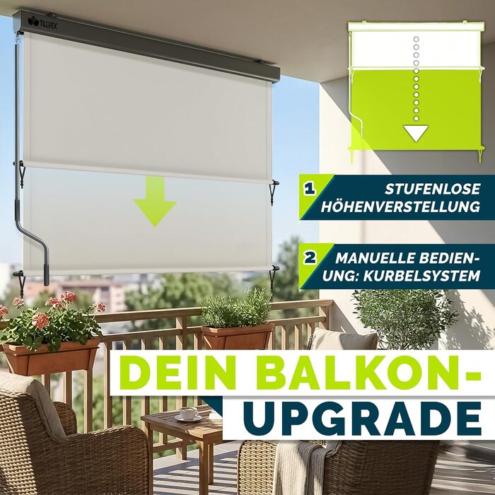 Вертикальна маркізка tillvex 160 x 250 см для використання всередині та зовні приміщень з дощовиком Водонепроникна зовнішня рулонна штора з ручним приводом для балкона, тераси та саду Балконна рулонна штора, сонцезахисний козирок, екран для конфіденційнос