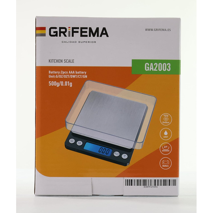 Кухонні ваги GRIFEMA цифрові професійні (висока точність 0,01г-500г) - тонкі ваги з РК-дисплеєм та 2 батарейками, автоматичне збер