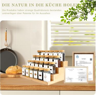 Квадратні банки для спецій з бамбуковою підставкою для спецій 2-в-1 (FCM) 24 банки для спецій по 120 мл, набір підставок та банок для спецій, 120 етикеток, компактний кухонний органайзер SAEIV-Bois massif bambou-24X120ml