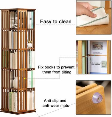 Книжкова полиця, що обертається на 360, з 5/6-ярусною бамбуковою полицею для зберігання, підлогова книжкова шафа-стійка, вітрина для дітей та дорослих, вітальня, кабінет, офіс (6 полиць)