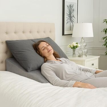 Преміальна клиноподібна подушка для ліжка та дивана 2-зонна система комфорту Подушка для рефлюксу та підняття сну Ергономічний клиноподібний матрац Подушка для читання, подушка для підтримки спини та подушка для ніг (сіра 80 см)