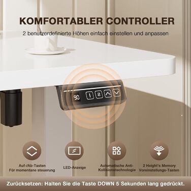 Стіл з регульованою висотою 140 x 60 см, електрично регульований стіл для офісу, комп&39ютерний стіл з функцією пам&39яті, стіл для роботи стоячи, білий 140 x 60 см