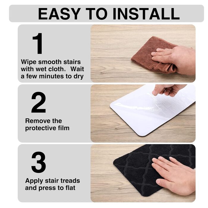 Сходинки для дерев&39яних сходинок, 15 шт. , 20,3 x 76,2 см, килим, сходова доріжка, для використання в приміщенні, нековзні килимки для сходів для дітей, людей похилого віку та домашніх тварин, 8x30 дюймів, квітковий/чорний 15