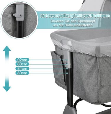 Дитяче ліжко Supfine Cododo 3-в-1 з матрацом та москітною сіткою, регульована висота, мобільна дитяча колиска для новонароджених/немовлят, ліжко Cododo з кошиком для зберігання (сірий лляний колір, 104 * 52 * 100-110 см) 104*52*100-110 см лляний сірий кол