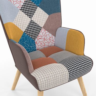 Скандинавське крісло Ivar з різнокольоровою тканиною для печворку