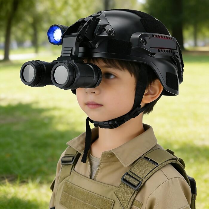 Тактичний комплект шолома та захисного жилета для дітей з ліхтариком, багатофункціональне бойове спорядження для косплею, страйкболу та ігор на свіжому повітрі, чорний