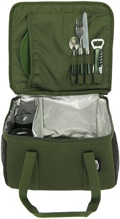 Ізольована сумка з посудом для рибалок чашки, столові прибори, тарілки та банки сумка-холодильник ідеально підходить для місць для риболовлі, кемпінгу та активного відпочинку, набір рибальського посуду, розкішний набір продуктів