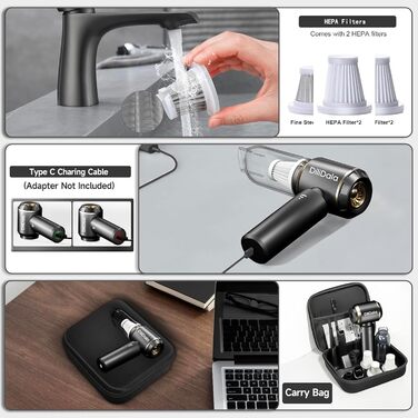 Акумуляторний ручний пилосос DiliDala Акумуляторний, 22000PA автомобільний пилосос з високою потужністю, 4-в-1 акумуляторний автом