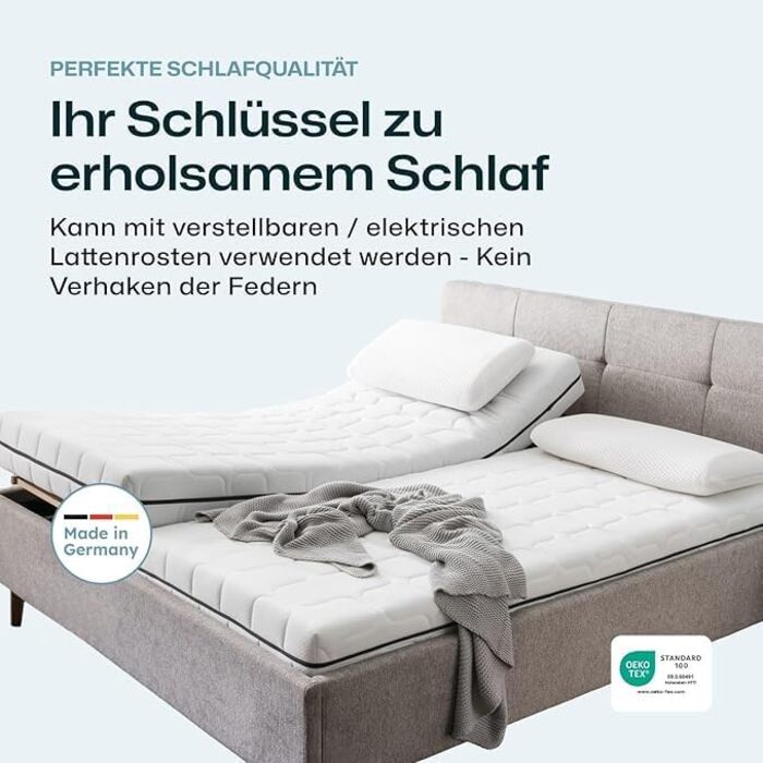 Матрац Ravensberger Mattresses Ortho-Spring Pocket Spring - Рівень жорсткості H3, середньо-жорсткий - 90 x 200 см, висота 19 см - 7 зон - Сертифіковано Oeko-TEX Standard 100 H3 90 x 200 см