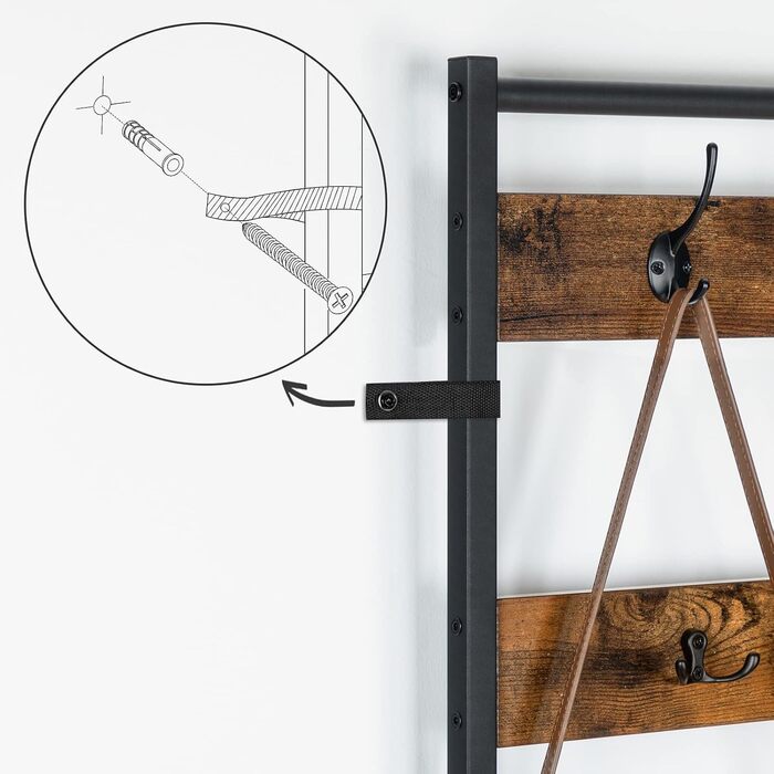 Вішалка для одягу HOOBRO, Вішалка для взуття з шафою, Вішалка для одягу з місцем для зберігання взуття, Шафа для взуття з 5 полицями, для передпокою, Темно-коричневий EBF80MT01G2 80 x 32 x 190 см (Д x Ш x В) Вінтажний коричневий чорний