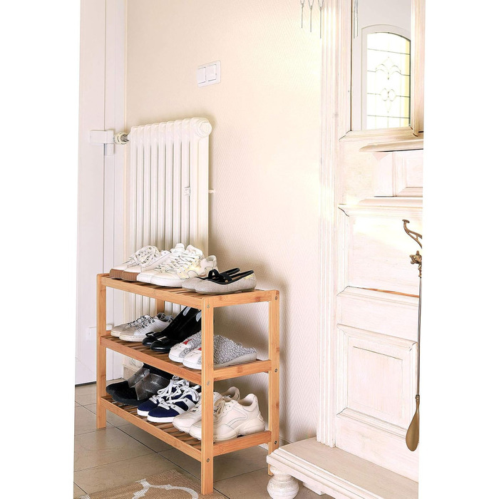 Полиця для взуття dibea з 3 полицями, бамбукова шафа для взуття, окремостояча полиця, кухонна полиця, полиця для вітальні, 70x26x55 см, натуральний колір, натуральний, 70x26x55 (3 полиці)