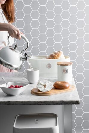 Тайфун, металева коробка для хліба Living, кремовий колір, з бамбуковою кришкою, колір крему