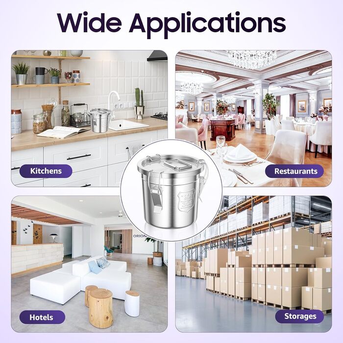 Відро MINRS 6 л з кришкою, герметична каністра, харчовий контейнер з нержавіючої сталі для кухні, кухонне відро з нержавіючої сталі, контейнер для борошна, кухонне відро з кришкою та затискачем, 20*20*20 см