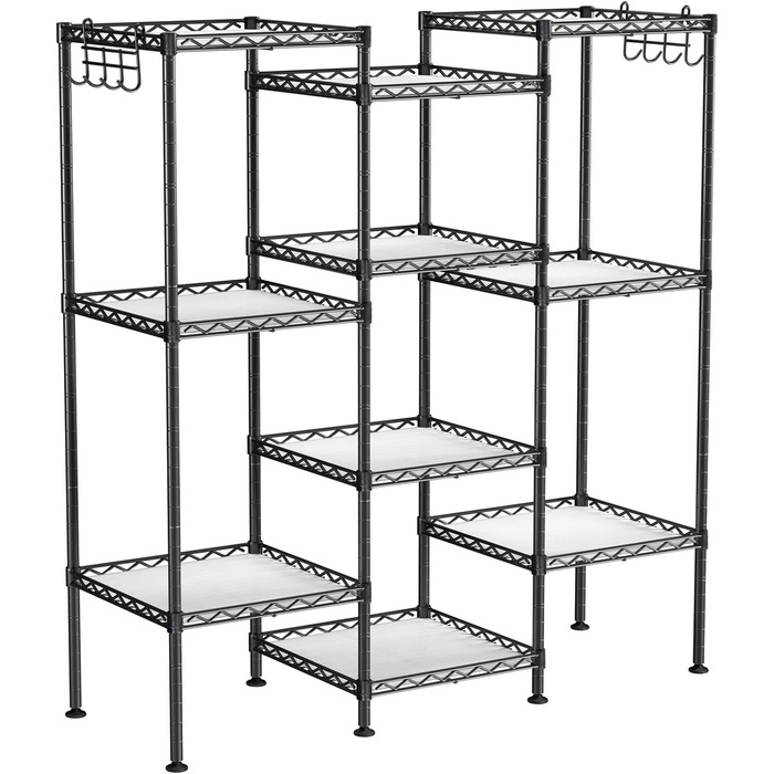 Полиця для ванної кімнати SONGMICS, окремостояча, металева полиця, вантажопідйомність до 100 кг, з 5 полицями з поліпропілену, знімні гачки, 30 x 30 x 123,5 см, розширювана, для невеликих приміщень, чорно-прозора LGR23BK чорний прозорий