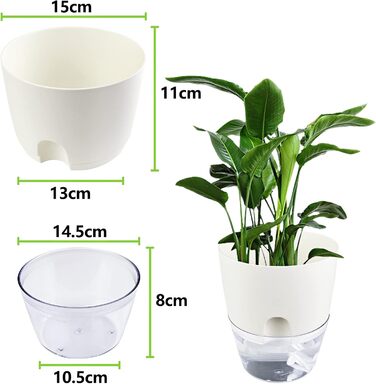 Кашпо для квітів Relota 3 шт. и біле шириною 15,3 см, кашпо для трав пластикове з самополивом і резервуаром для води, кашпо для ку