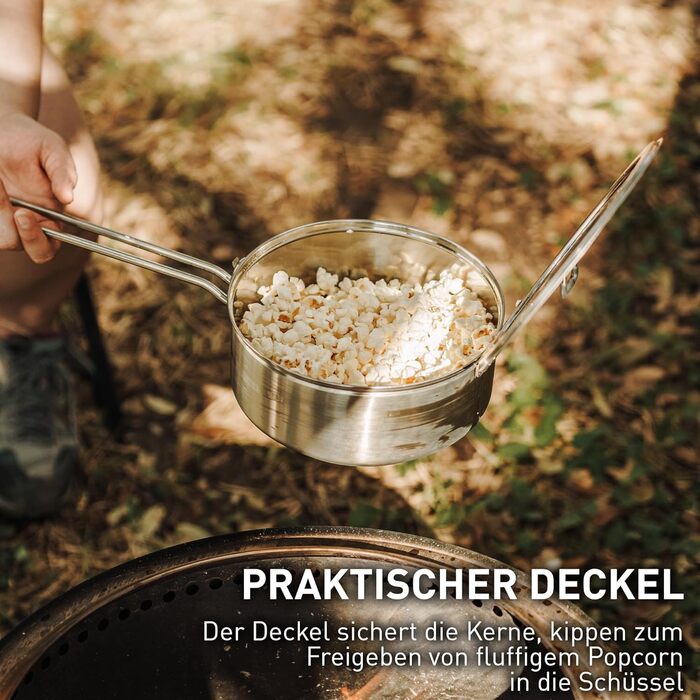 Соло піч Багаття Попкорн Виробник попкорну з нержавіючої сталі Поппер Вогнищева чаша Аксесуари 3 кварти Ємність Висота 10,2 см Довжина 86,4 см Діаметр 19,7 см Вага 1,3 кг