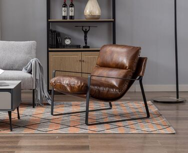 Крісло Chairus з м&39яким покриттям для вітальні, виготовлене зі штучної шкіри, сучасне крісло-гойдалку для спальні з підлокітниками (коричневе)