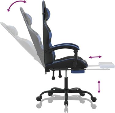 Геймерське крісло з підставкою для ніг, чорно-синє, зі штучної шкіри, поворотне, ергономічне, регульоване для комп&39ютера та офісного використання