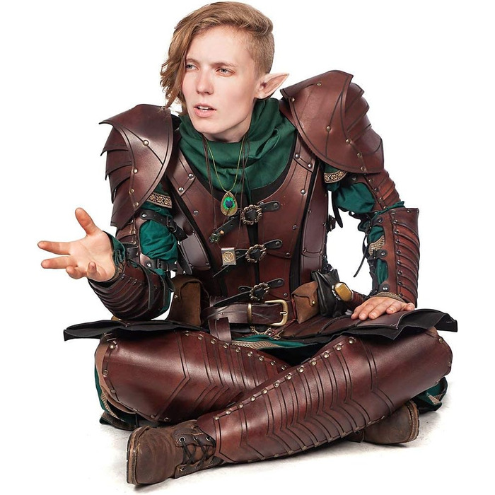 Андракор - Лускаті Наголенники - Надзвичайно міцні шкіряні обладунки - LARP Середньовічні вікінги та реконструкція - Зелені, один розмір