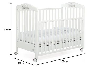 Ліжечко з регульованою бічною стінкою, 131 x 73 x 108 см, 27 кг, біле