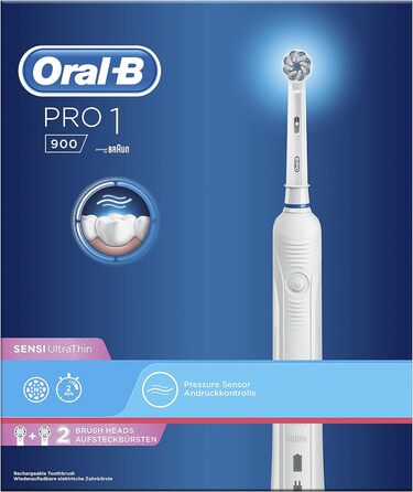 Акумуляторна електрична зубна щітка Oral-B PRO 1 900 Sensi UltraThin, 1 наконечник, 2 щітки, біла біла ука (1 упаковка)