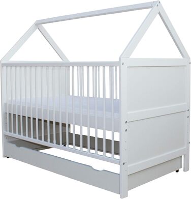 Дитяче ліжко Micoland, дитяче ліжко, дитяче ліжко, ліжко-будинок 140x70 см, опціонально з матрацом та шухлядою, трансформоване, масив дерева, біле, до 6 років (ліжко з матрацом та шухлядою)