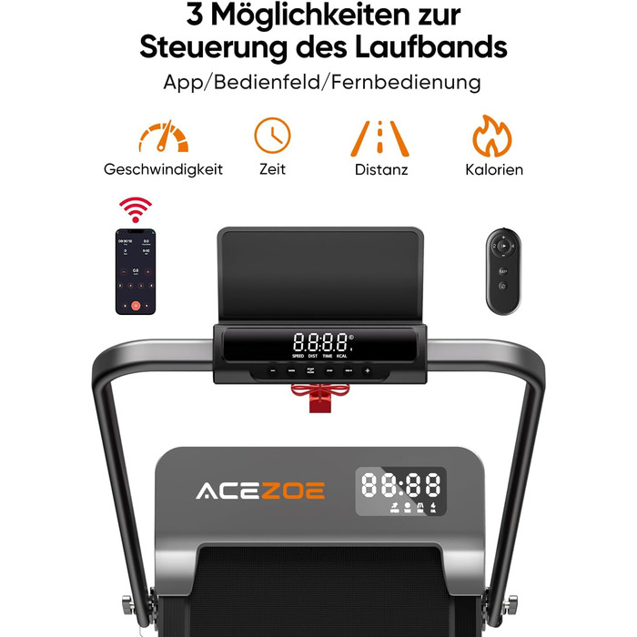 Складана бігова доріжка 6-в-1 для домашнього використання, біговий майданчик з нахилом 10 на 3 рівнях та ручками, бігова доріжка для дому/офісу зі світлодіодним дисплеєм, вантажопідйомність до 135 кг, пульт дистанційного керування та застосунок, встановле