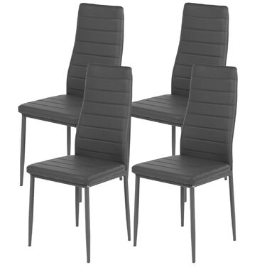 Обідні стільці, комплект з 4 шт. , штучна шкіра, протестовані SGS, висока спинка, водонепроникні, кухонний стілець, обідній стілець або стілець за обіднім столом, сірий ПВХ сірий, 4 стільці