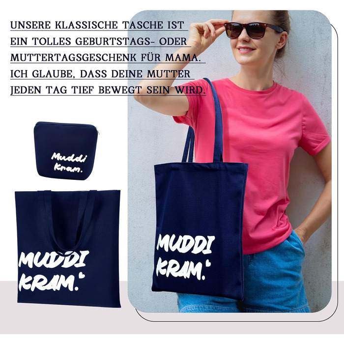 Набір кумедних подарунків для мами, що включає в себе уку мамину сумку для покупок та уку полотняну косметичку з написом Muddi речі для подарунків на День матері на день народження Синій