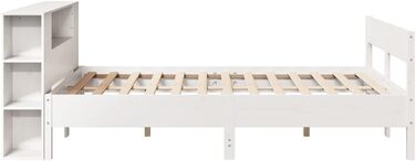 Ліжко з масиву дерева Hommdiy з полицею (матрац не входить до комплекту), дерев&39яний каркас ліжка з рейковою основою та узголів&39ям, ліжко для спальні, біле, 120 x 200 см.