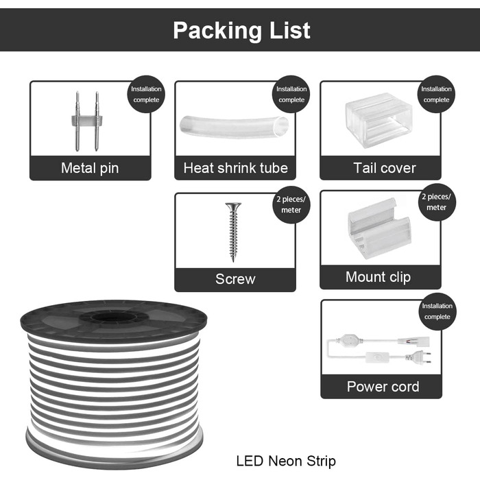 Світлодіодні неонові стрічки. 230 В, тепле світло 5 м, зовнішній водонепроникний/гнучкий смужковий світильник для прикраси вечірки в приміщенні/зовнішній світлодіод, з блоком живлення контролером теплого світла - 3000k 5M
