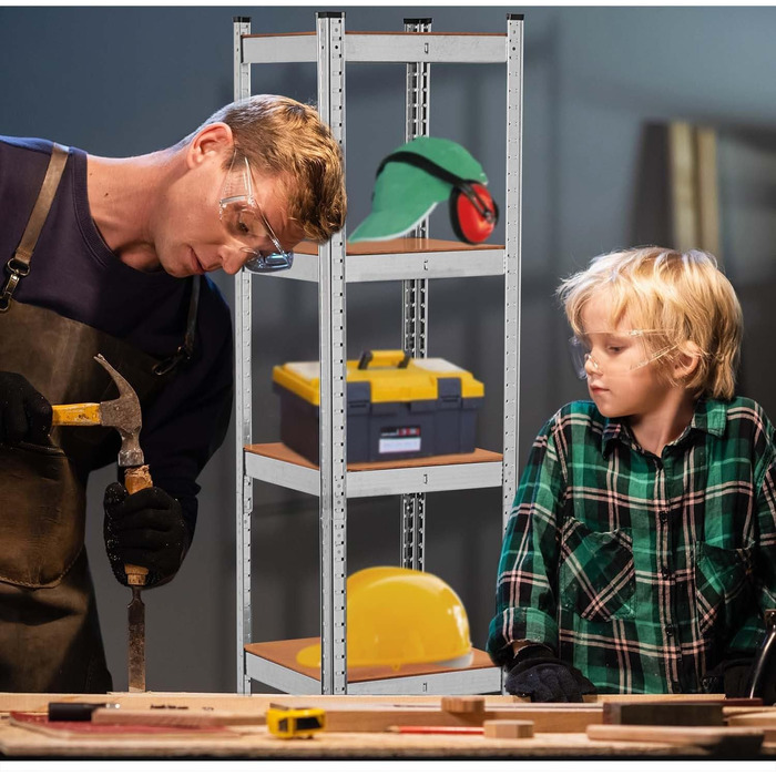 Міцний стелаж - Металевий - Підвал - Гараж - Зберігання - Обладнання для майстерні - Стелаж для інструментів - з 5 полицями з МДФ - Настінна полиця - Стелаж без болтів - Стоячий - Високий - 180x40x40 см Сталь 40x40x180