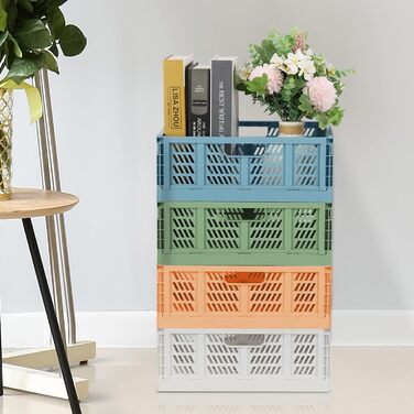 Міцні складні пластикові коробки, розкладні кошики, кошики для зберігання, штабелювані транспортні коробки для кухні, спальні, офісу, рожеві зелені, 4