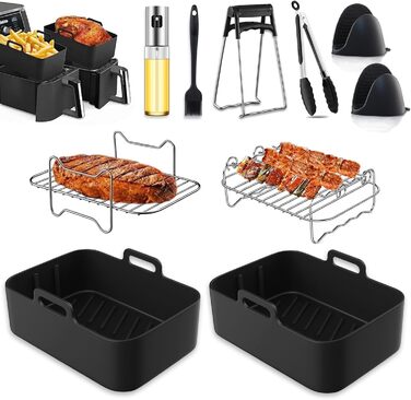 Аксесуари для фритюрниці 10 шт. - Аксесуари для фритюрниці Ninja Foodi AF400EU AF300EU 7.6L-9.5L та інші аксесуари для двозонної фритюрниці Ninja - стійки, силіконова форма, аксесуари для фритюрниці, масляний спрей тощо