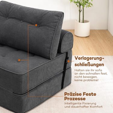 Розкладний диван-ліжко, що трансформується 3-в-1, диван-ліжко, крісло-ліжко з подушками, крісло-мішок, зручний диван-ліжко, підлоговий диван-гойдалка для спальні, вітальні, сірого кольору, 80 см, 80 x 80 см, сірий