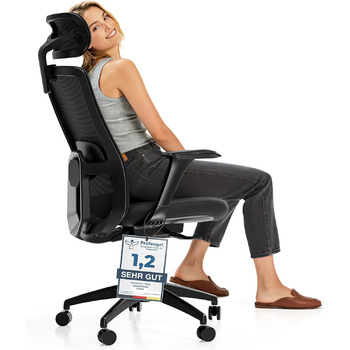 Ергономічне офісне крісло Desktronic з регулюванням висоти Робоче крісло з поперековою опорою, регулюванням висоти, дихаючою тканиною - широке сидіння, SitOne Black