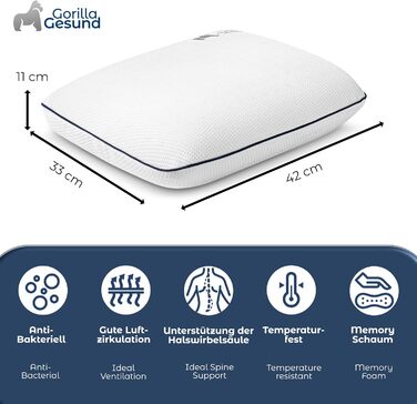 Маленька ортопедична дорожня подушка класу люкс, подушка для голови з піни з ефектом пам&39яті, подушка для підтримки шиї, подушка для сну на боці, ергономічна подушка для шиї, подушка проти хропіння (42x33x11 см) Біла 42 x 33 x 11 см