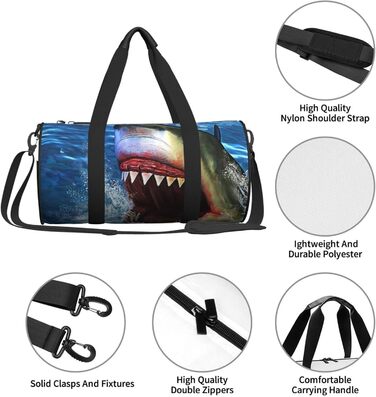 Спортивна сумка для подорожей, дизайн Акуляча голова, чорна, універсальний розмір
