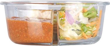 Скляний контейнер для мікрохвильової печі з 3 відділеннями, кришка на защіпках, -20 до 520 C, круглий (Скляний посуд для мікрохвильовки з кришкою, для сніданків/мюслі)