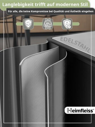 Відро для сміття Heimfleiss 50 л Педальне відро для сміття Дизайнерське прямокутне відро з нержавіючої сталі Сучасне відро для смі