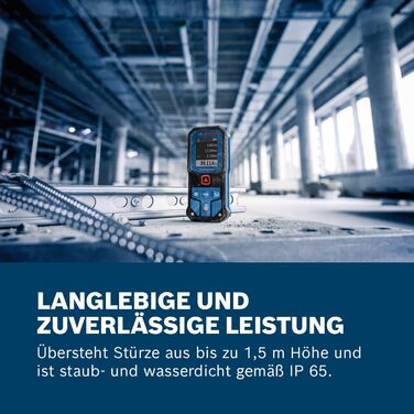 Лазерний далекомір Bosch Professional GLM 40-31 (IP 65, ударостійкий корпус, 7 режимів вимірювання, автообчислення довжини/площі/об'єму, яскравий кольоровий дисплей, сумісність з Li-Ion акумулятором)