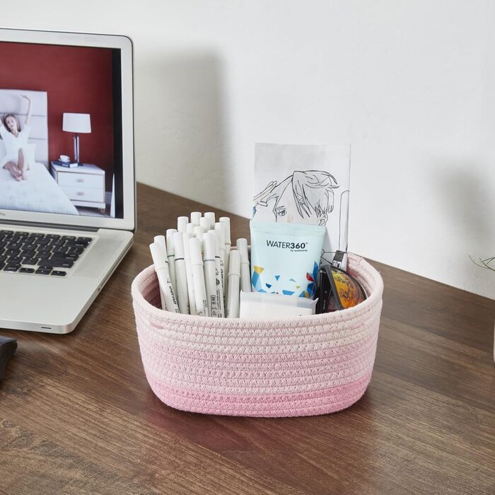 Кошики для зберігання речей MANGATA з бавовняної мотузки, невеликий плетений бавовняний кошик для зберігання речей у ванній кімнаті, дитяча кімната, без запаху, повністю натуральний та зручний для дітей, набір з 5 шт. , фламінго (приблизно 36 л)