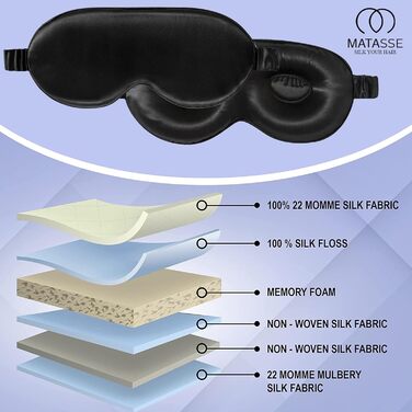 Шовкова маска для очей MATASSE Silk Your Life - 3D контурна маска для сну, чохол для очей, маска для сну з ремінцем для жінок, чор