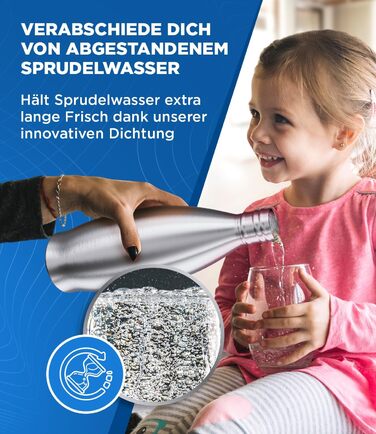 Безпластикова пляшка з нержавіючої сталі 900 мл для Sodastream Crystal - Пляшка з нержавіючої сталі, захищена від миття в посудомийній машині для потоку газованої води - Металеві пляшки Soda Maker 900 мл Nature, 100