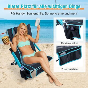 Пляжний стілець CHANGEMOORE з сумкою-холодильником 2-в-1, складний, 136 кг, вкл. тримач для напоїв, знімну подушку та сумку для перенесення для пляжу, саду, пікніка, подорожей (синій) комплект з 2 предметів