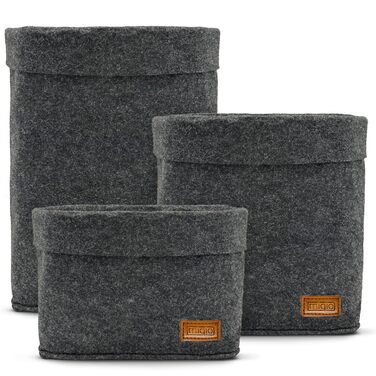 Кошик преміум-класу з фетру MIQIO Design Набір із 3 кошиків для зберігання Сертифіковано Oeko-Tex Складаний органайзер Кубоподібна коробка для кухні, вітальні, коридору або ванної кімнати Темно-сірий