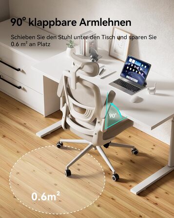 Ергономічне офісне крісло Hbada P1, стілець для роботи з регульованою поперековою опорою, стілець для домашнього офісу з 2D-підголівником, складними підлокітниками, обертове комп&39ютерне крісло, сірий колір